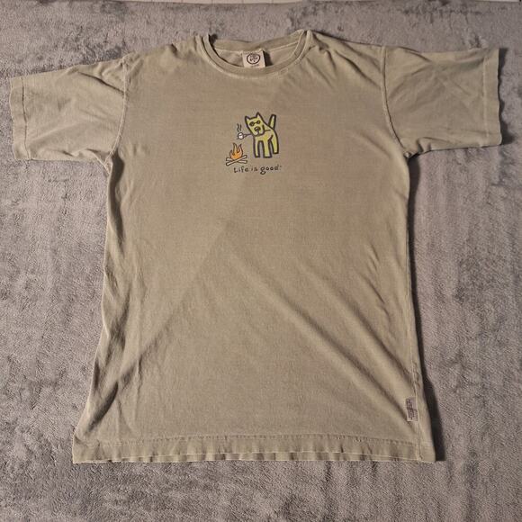 Vintage Life Is Good T-Shirt Green Size Medium Short Sleeve Double-Sided Cotton - Picture 1 of 8